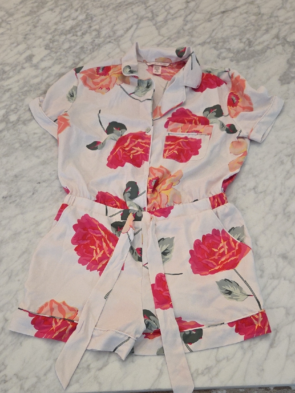 Victoria's Secret White Romper with Pink Floral Print